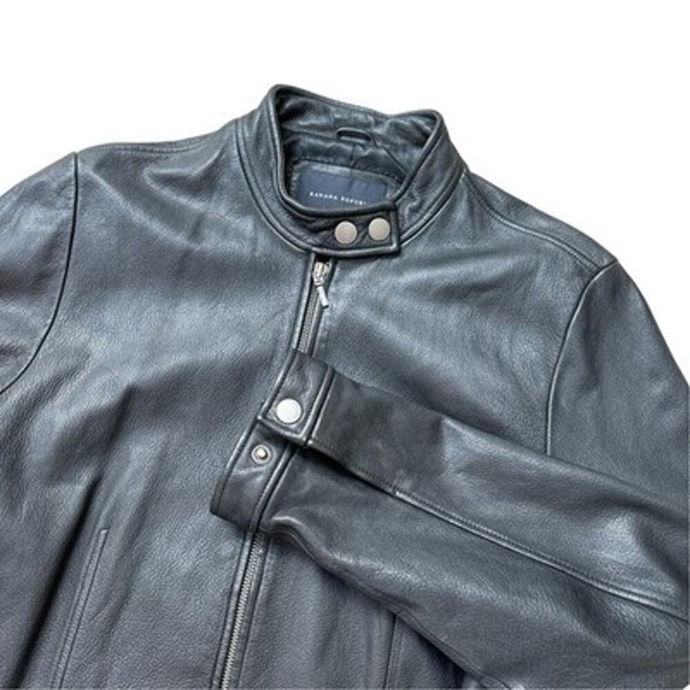 Vintage Y2K Banana Republic Womens Black Leather Cafe Racer Jacket XL Moto Zip